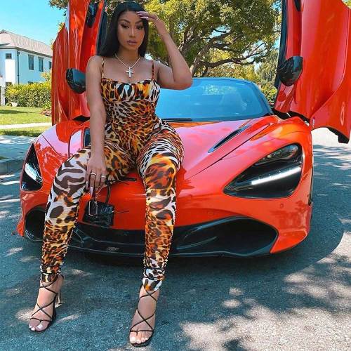 Summer Clothing Leopard Print Sleeveless Strap Jumpsuit