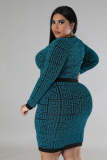 Fat Woman Plus Size Women's Stretch Geometric Tunic Dress
