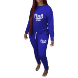 Casual Print Letter Pleated Sweatpants Two Piece with Pockets