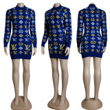 Autumn Winter Printed O Neck Sweater Dress
