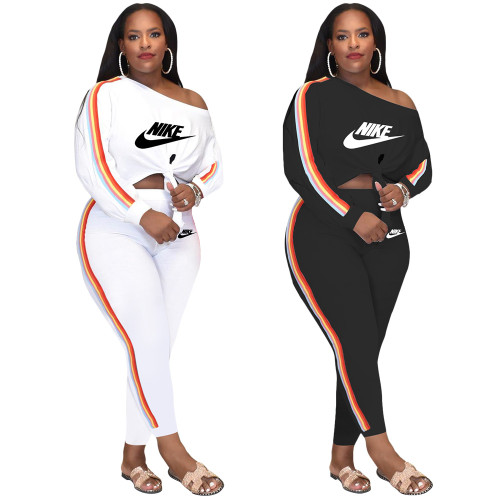 Casual Round Neck Printed Plus Size Casual Two Piece Set