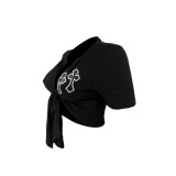 Summer Cross Leather Embroidery Hollow Bandage Shirt