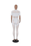Sexy See Through Mesh Stitching Short Sleeve Jumpsuit
