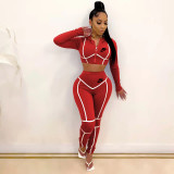 Spring Autumn Printed Sportswear Hoodie Two Piece Pant Set