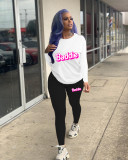 Fashion Casual Solid Color Graphic Print Long Sleeve Trousers Two Piece Set