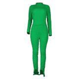Casual Long Sleeve Bubble Fabric Pants Set