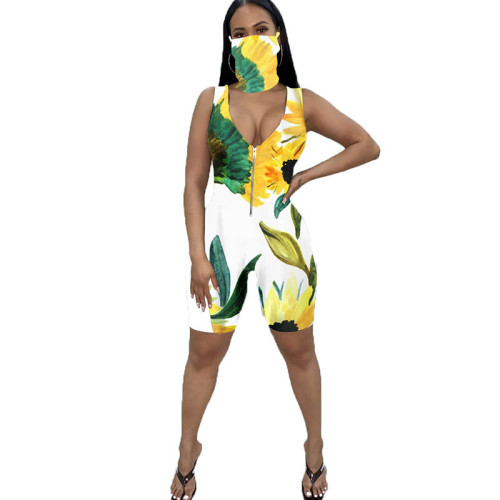 Casual Sleeveless Sports Short Romper with face mask