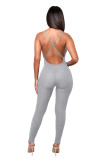 Solid Color Ribbed Straps Padded Casual Yoga Bodycon Jumpsuits