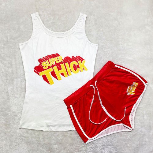 Summer Sexy Graphic Print Sleeveless Yoga Shorts Set