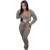 Casual Solid Patchwork Hooded Collar Wrapped Long Sleeve Three Pieces
