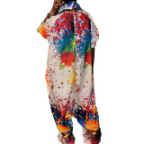 Plus Size Splash Ink Printed Loose Jumpsuit