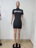 Sexy Letter Print Round Neck Short Mini Dress