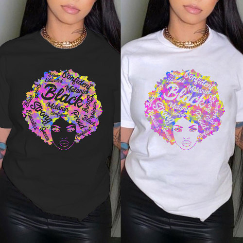 Summer Women's Clothing Casual Round Neck Pullover Printed T-shirt
