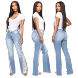 Womens Kiana Distressed Flare Jeans in Light Blue