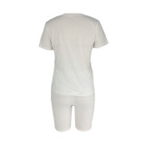 Solid Color Short Sleeve Two Piece Shorts Set
