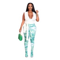 Casual Pattern Printed High Waisted Pantyhose Trousers