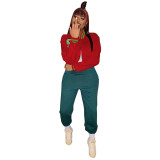 Casual Red Cropped Letter Print Varsity Baseball Jacket