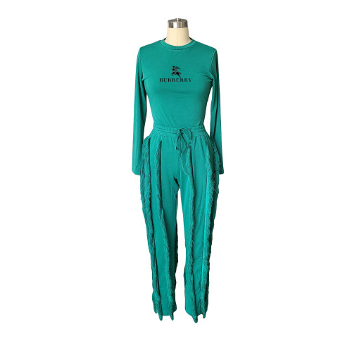 Two Piece Outfits for Women Fall Long Sleeve Tops Fringe Tassel Long Pants Sets Party Romper Clubwear
