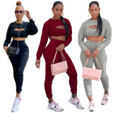 Sportswear 3 Piece Pants Sets Solid Ribbed Pit Track Jogging Sets