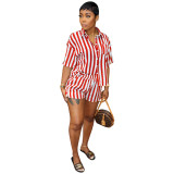 Summer Fashion Striped Printed Loose Shirt Two-Piece Set
