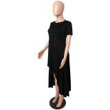Asymmetric Hem Solid Color Casual Dress