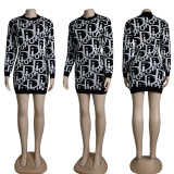 Autumn Winter Printed O Neck Sweater Dress