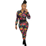 Casual Sports Stitching Print Two Piece Set