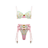2023 New Lace Embroidery Three Piece Sexy Lingerie Bra Set