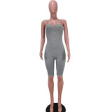 Solid Color Straps Zip Romper