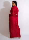 Elegant Lady Casual Split Dress V Neck Long Sleeve Fall Winter Sexy Women Maxi Pleated Dresses