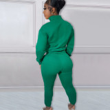 Casual Fleece Printed Letters Zipper Pullover High Neck Pant Set 2 Pieces