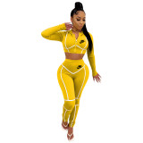 Spring Autumn Printed Sportswear Hoodie Two Piece Pant Set