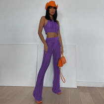 Knitted Crochet Tank Crop Top and High Waisted Tassel Flare Trousers Co Ord Set Knitted Crochet Tank Crop Top and High Waisted Tassel Flare Trousers Co Ord Set