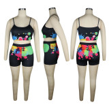 Spoof Letter Printed Sports Straps Short Set