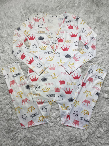 Casual Pattern Printed V Neck Home Jumpsuit
