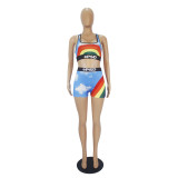Sexy Graphic Print Tank Top Shorts Set Swimsuit