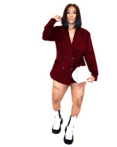 Casual Wine Red Double breasted Bat Sleeve Suit Coat