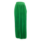 Solid Color High Waist Long Pleated Skirts