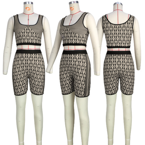 Casual Printed Slim Sports Sleeveless Fashion Short Set
