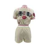 Fashion Casual Printed Baseball Uniform Short Sleeve 2 Piece Outfits