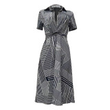 Casual Digital Geometric Irregular Print Midi Dresses