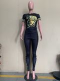 Fashion Printed Letter Short Sleeve Two Piece Set