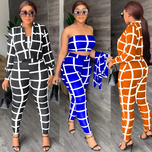 Casual Print Patchwork Turndown Collar Long Sleeve Three-piece Set