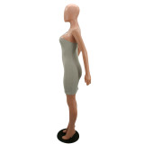 Solid Color Pit Single Shoulder Sleeveless Bodycon Dress
