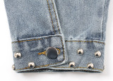 Color Block Short Beaded Denim Jacket