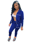 Casual Letter Embroidery Zipper Sports 2 Piece Set