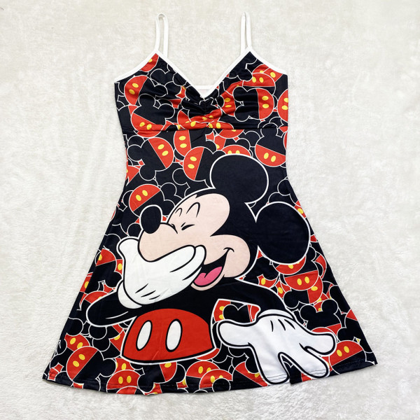Sexy Loungewear Summer Cartoon Pattern Printed Spaghetti Strap Homewear Dress