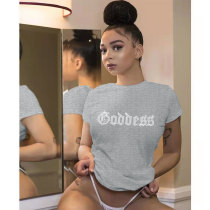 Grey Pullover Hot Drill Short Sleeve T-shirt