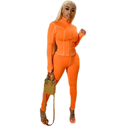 Solid Color High Neck Pant Set