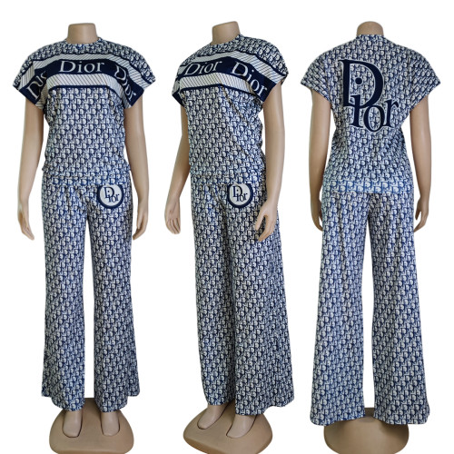 Casual Printed Letter Short Sleeve Pant Set